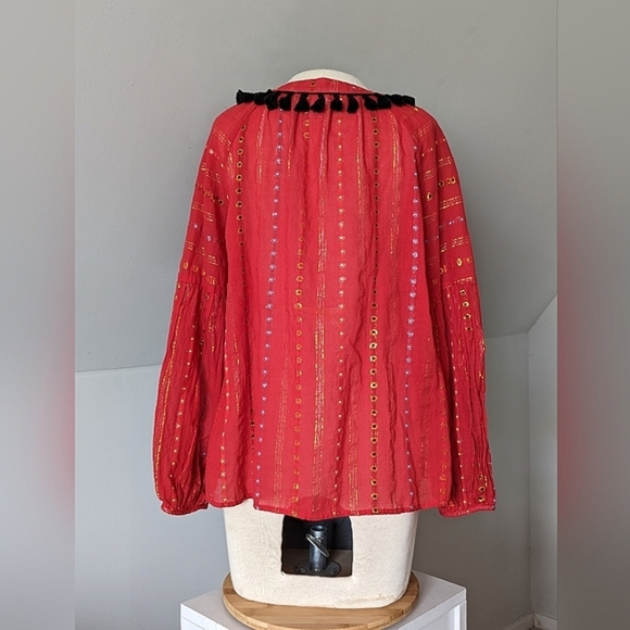 Belle Vere for Anthropologie Tasseled Boho Long Sleeve Blouse - Picture 5 of 11